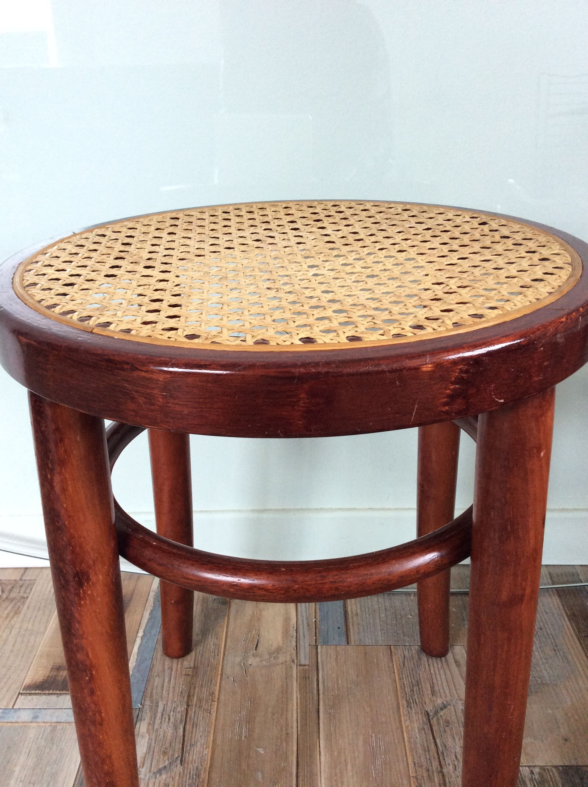 Vintage bistro stool in wood and cannage