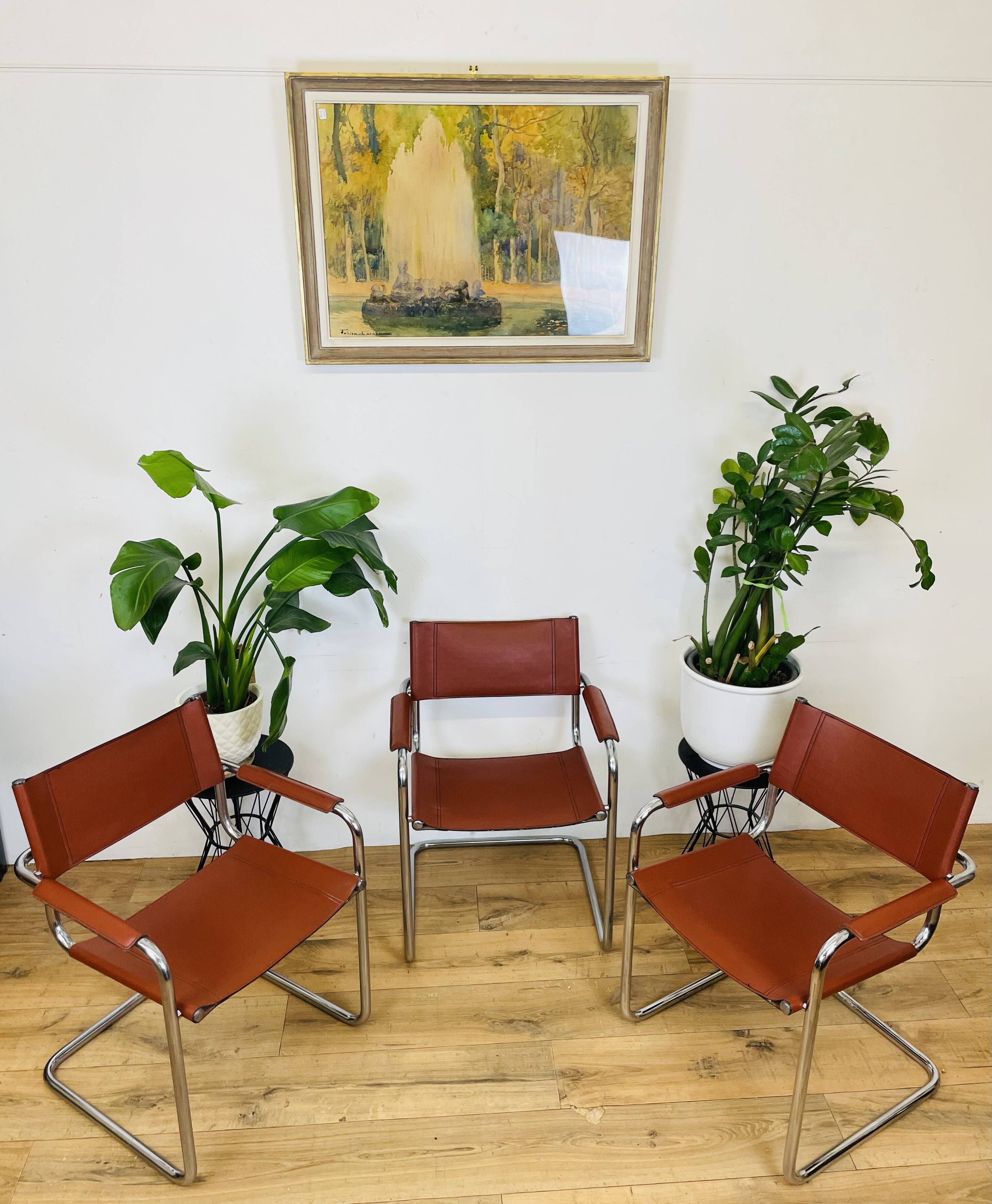 Set of 3 MG5 Grassi style armchairs from the 70s