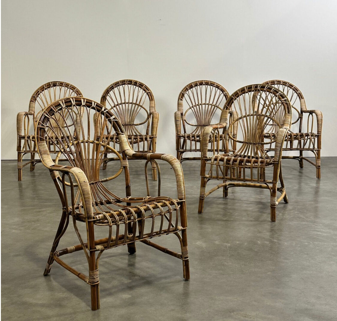 6 rattan armchairs