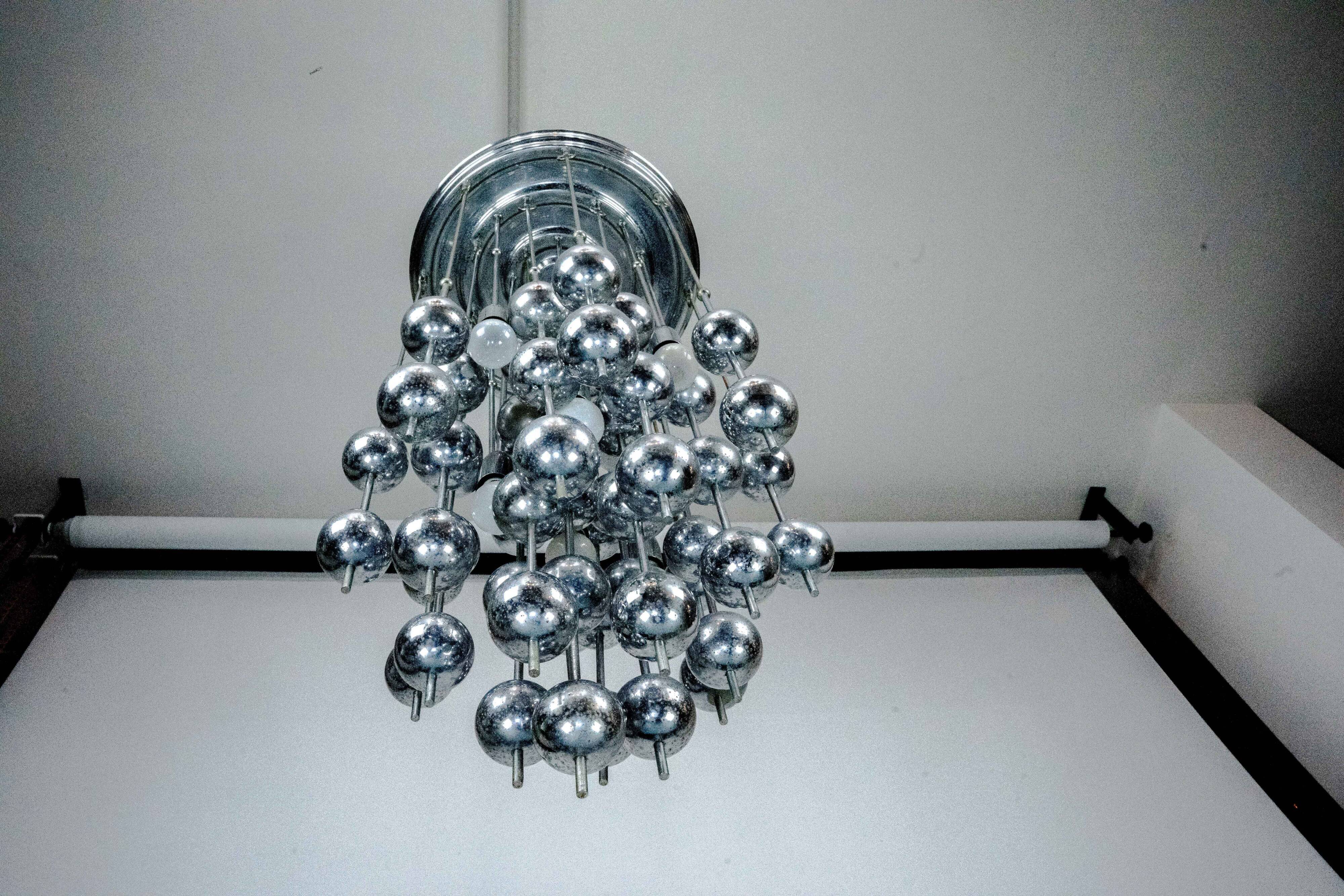 Italian Chrome Chandelier with Spherical Elements, 1970s