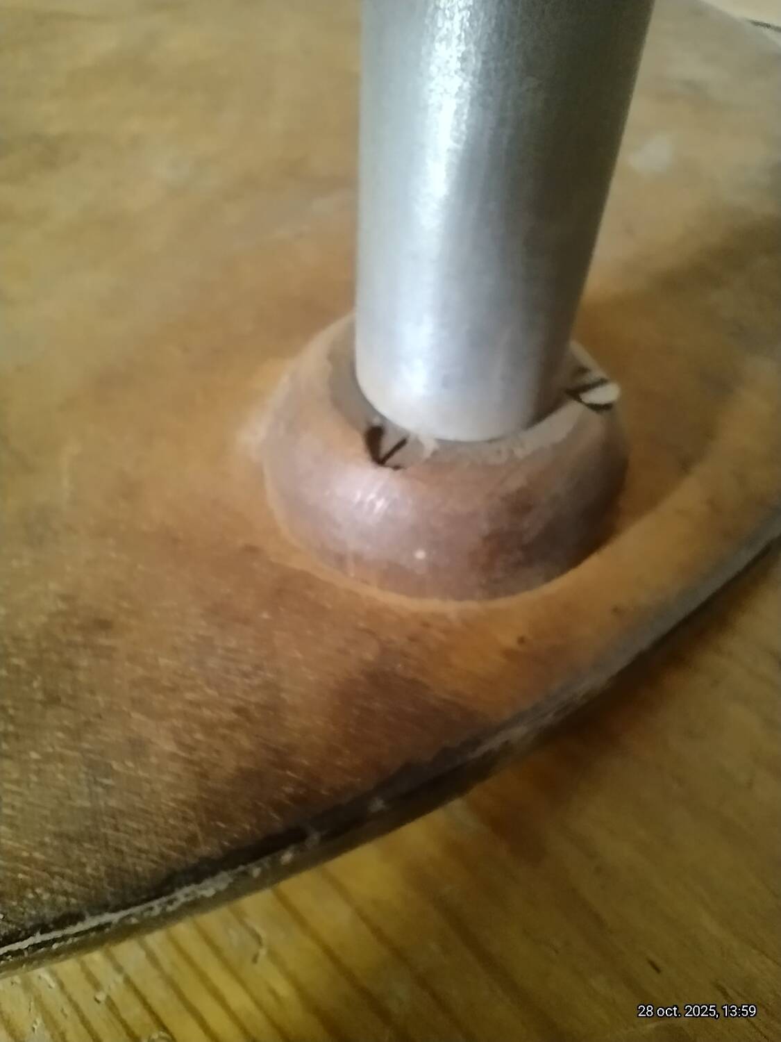 Table basse guéridon sellette vintage art déco tube métal plateau bois