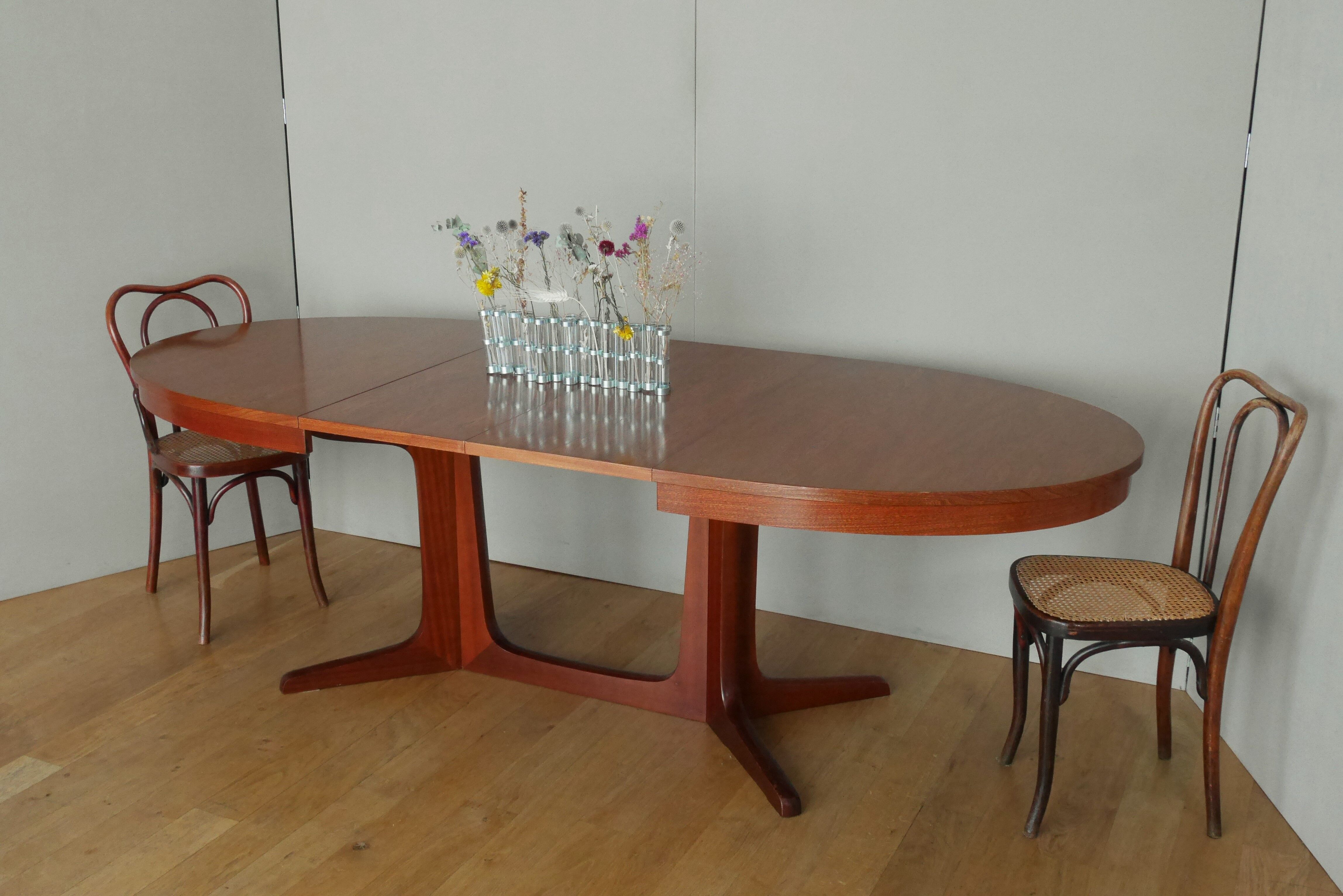 Scandinavian style oval table in central foot with extensions