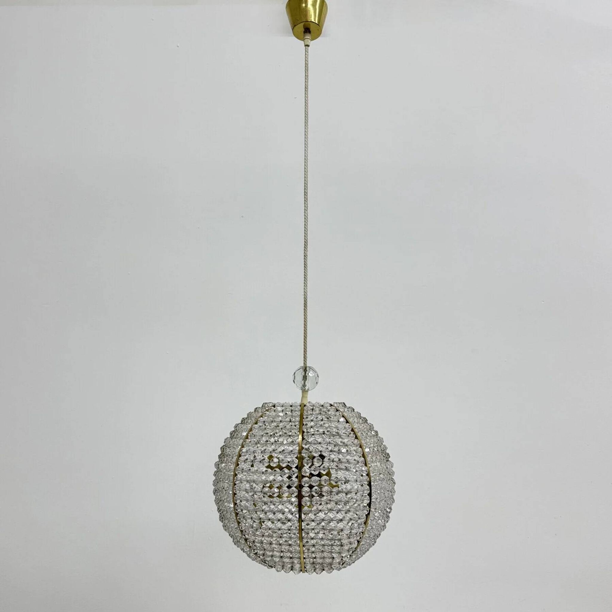 Brass & acrylic ball hanging lamp pendant by Emil Stejnar, 1950s