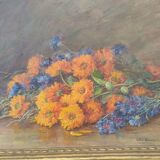 Still life bouquet of flowers, oil on wood by Lillie Honnorat