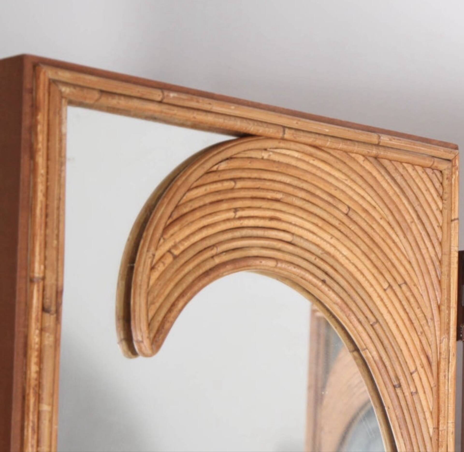 Paravent « palmes » en rotin et miroirs 