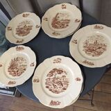 Suite of 9 flat plates in iron earth model burgundy longchamp decor hunting