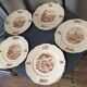 Suite of 9 flat plates in iron earth model burgundy longchamp decor hunting