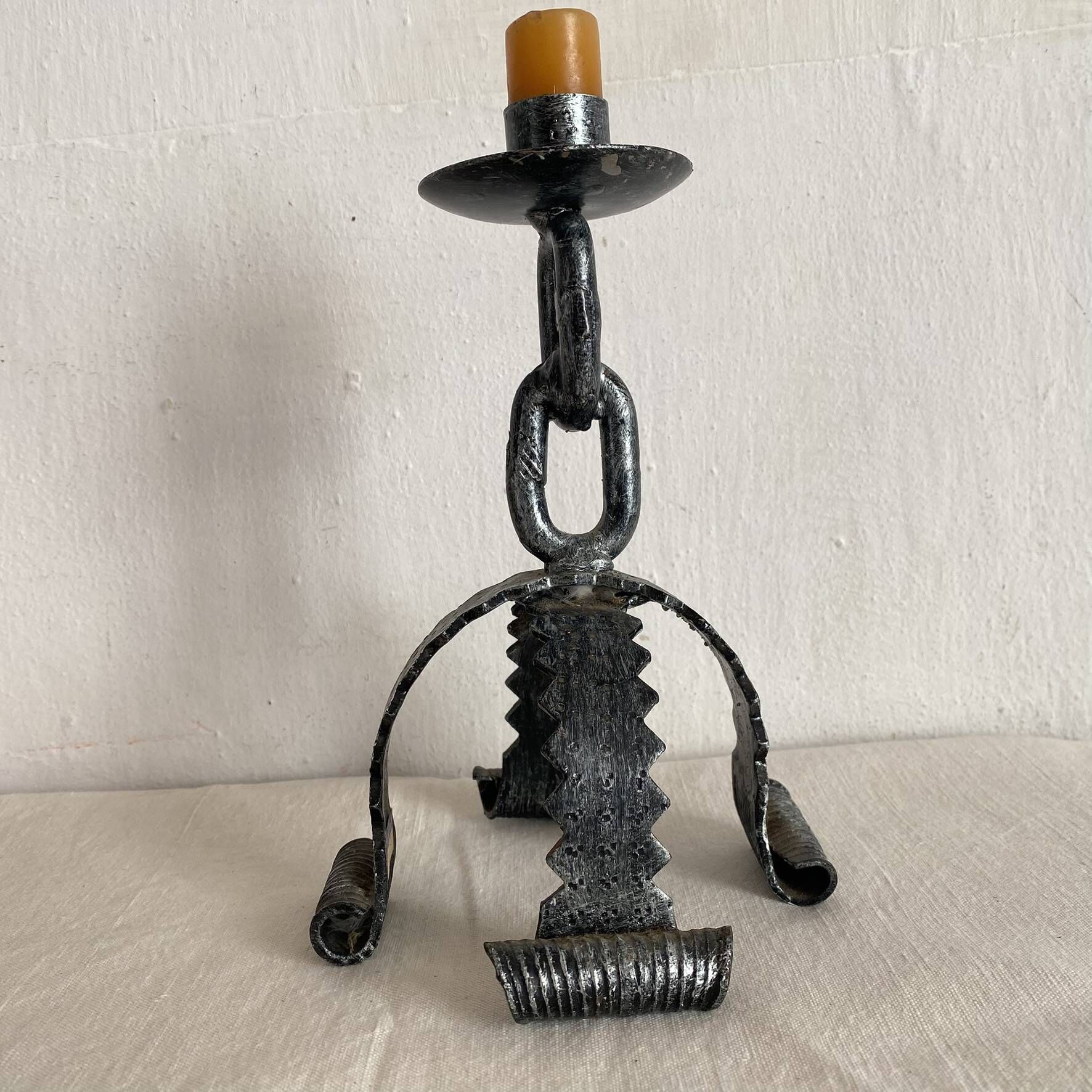 Wrought iron candlestick, chain candlestick from the 60s-70s.