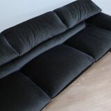 Vintage 1980s blue and green velvet Cassina Maralunga 3-Seater sofa