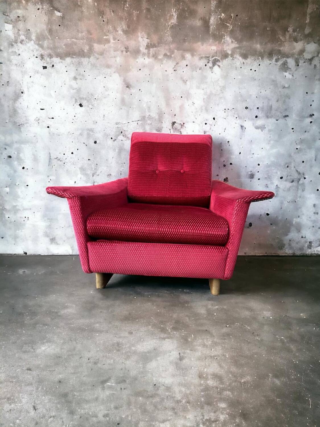 Pair of vintage comfortable armchairs in fabrics probably italian from the 1950s-60s