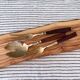 French Vintage Serving Set, Spoon and Fork, Wood Brass, Mid Century Cutlery