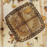 Vintage dish chiseled smoked glass aperitif compartments