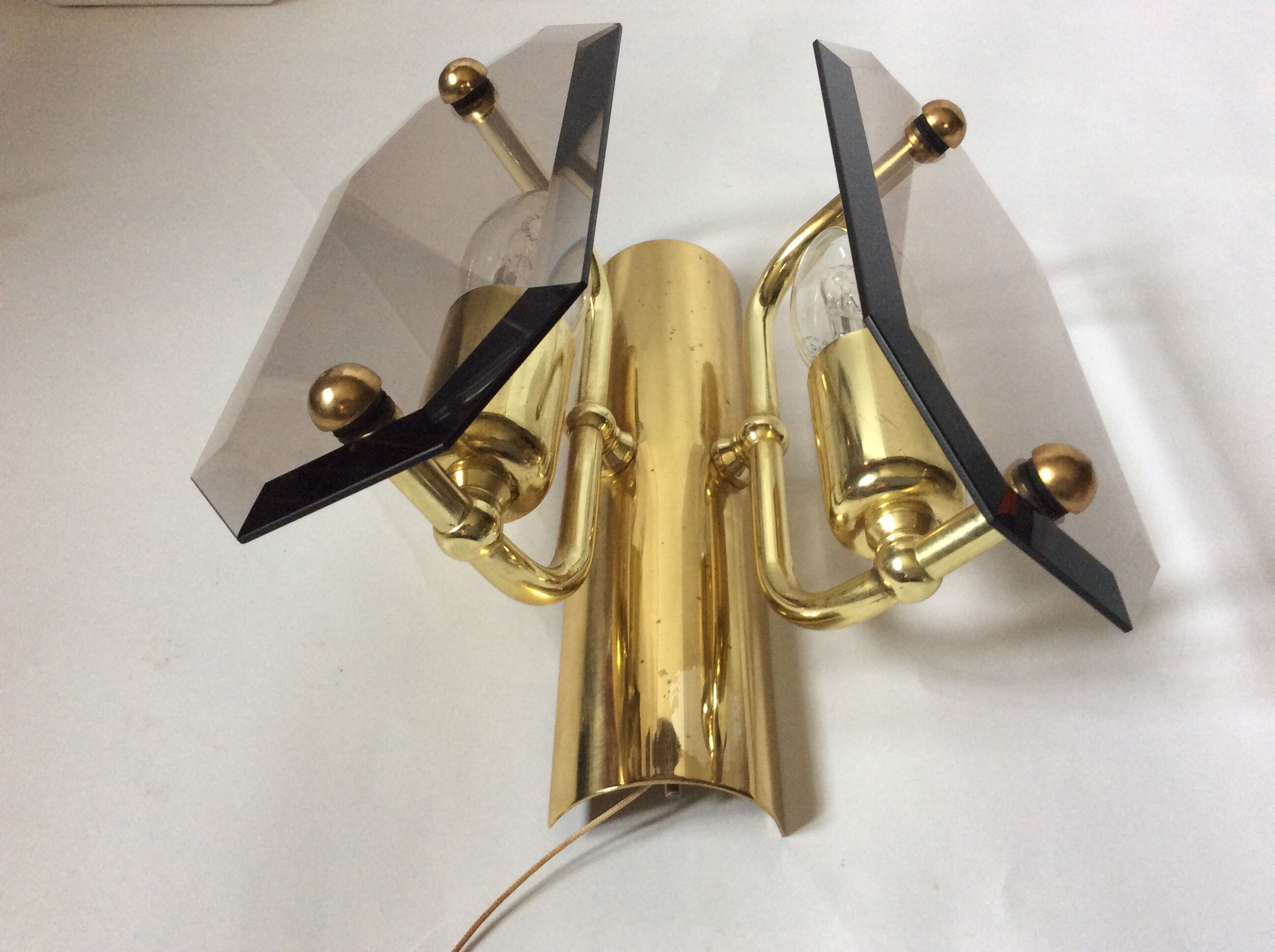 3 brass and vintage glass wall sconces