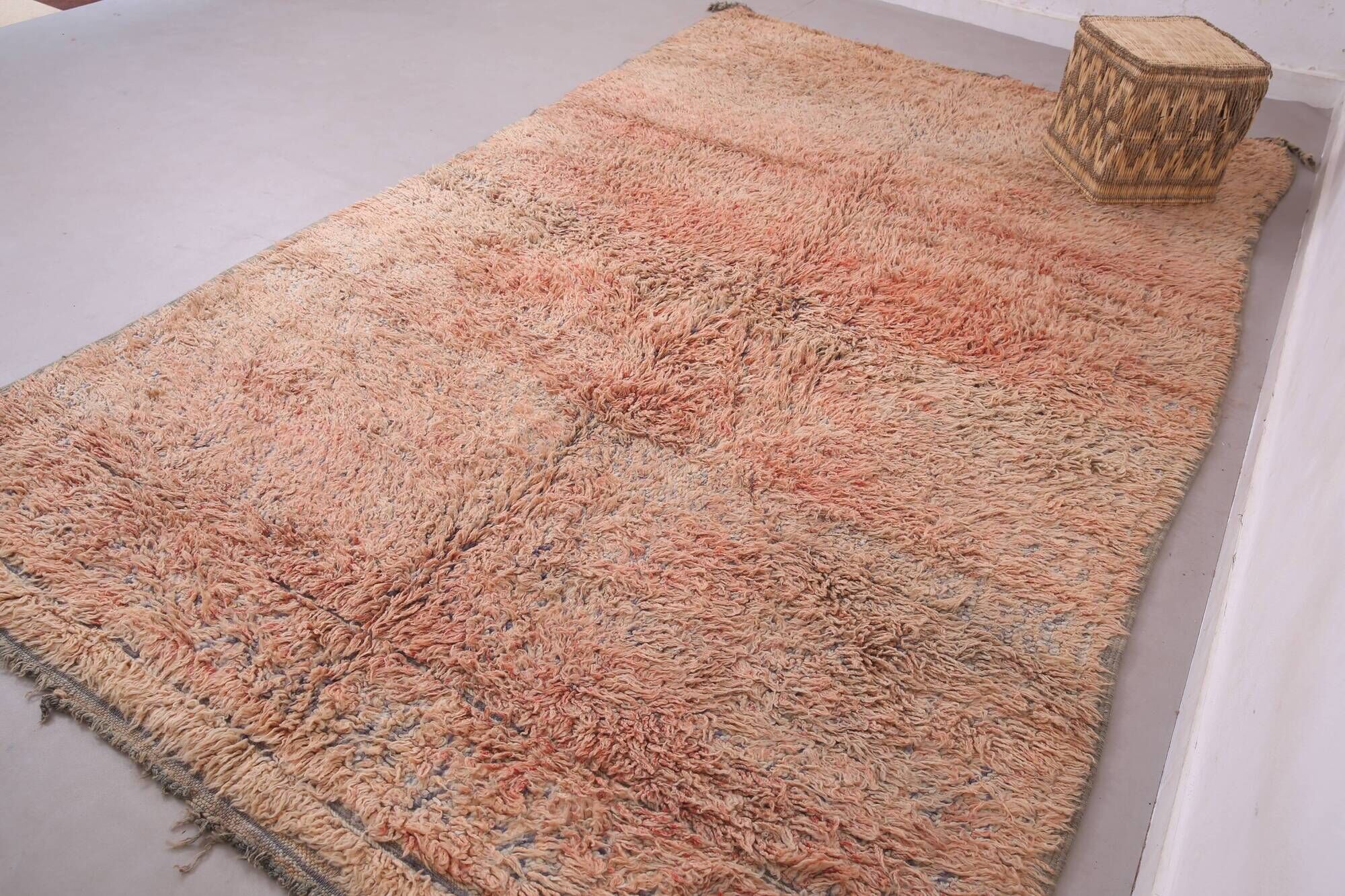 Peach Vintage Moroccan Rug 203 x 331 cm, Berber Shag Rug, Handmade Boho Rug