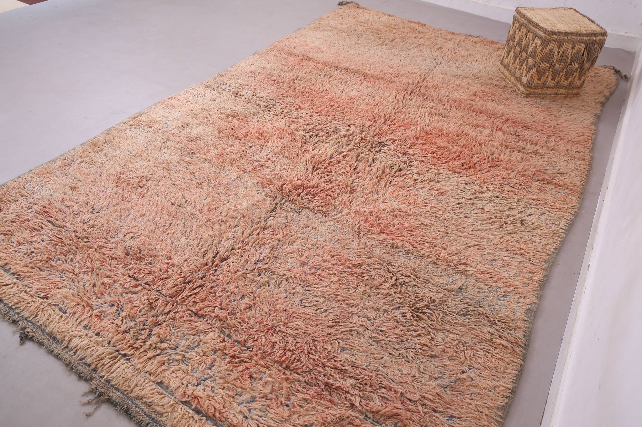 Peach Vintage Moroccan Rug 203 x 331 cm, Berber Shag Rug, Handmade Boho Rug