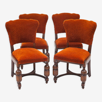 Set of  carved velvet chairs, 1950