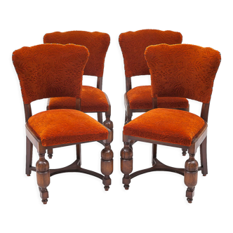 Set of  carved velvet chairs, 1950