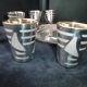 Liqueur service, silver-plated metal shot.
