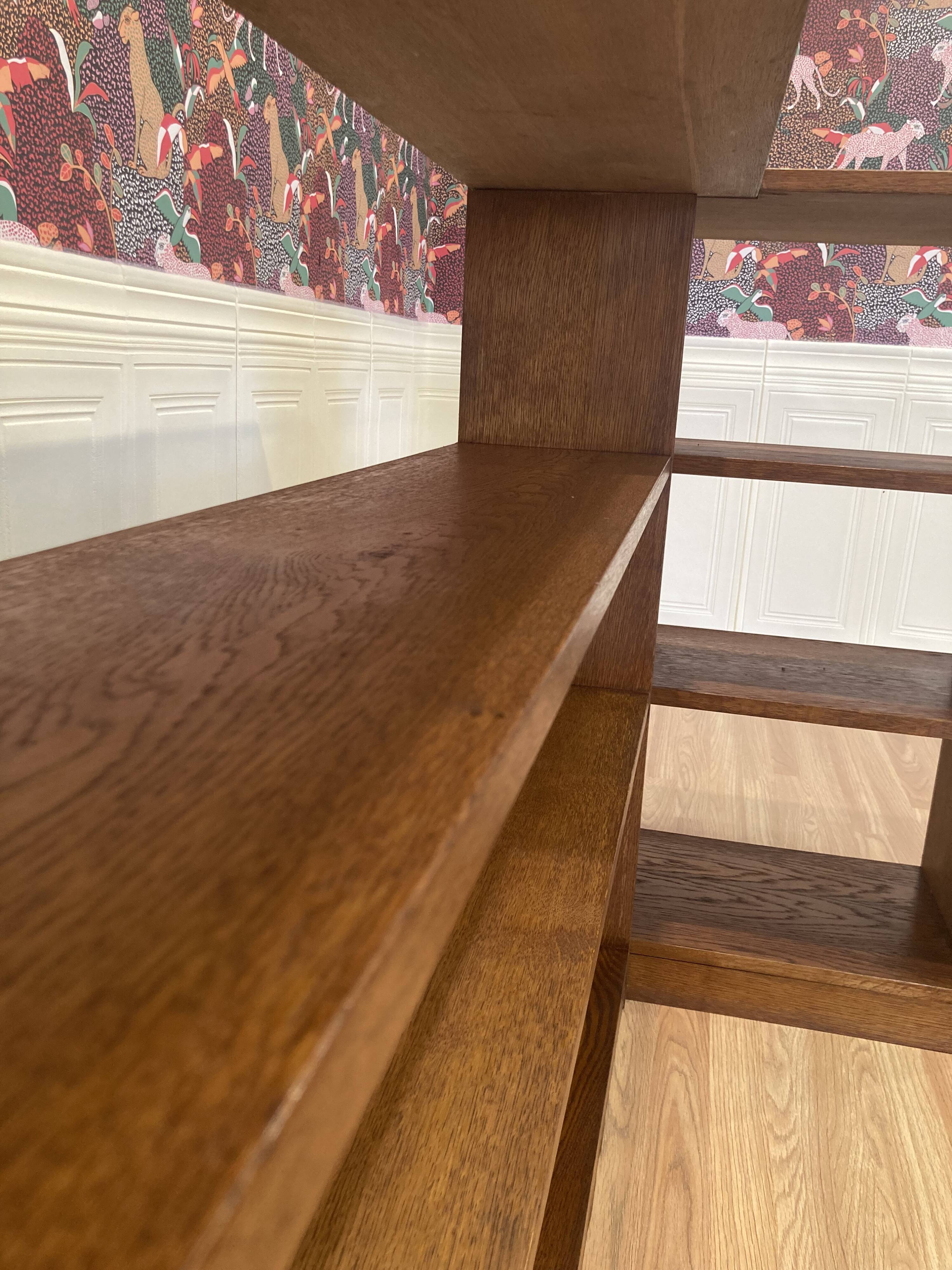 Large oak corner bookcase, 1950s design.