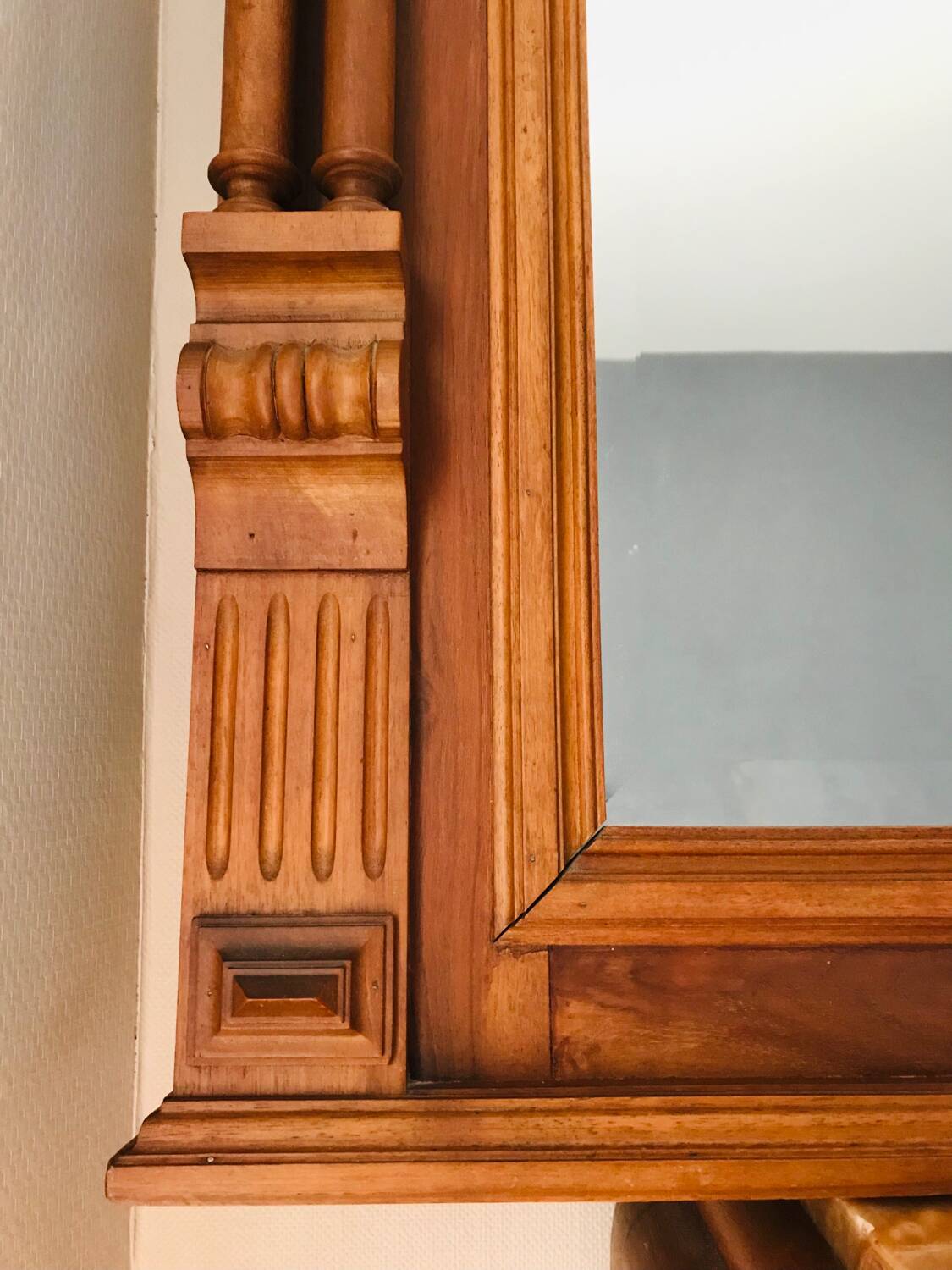 Miroir trumeau en chêne et miroir biseauté