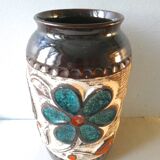 Vase en céramique décor fleurs Bay West Germany années 70
