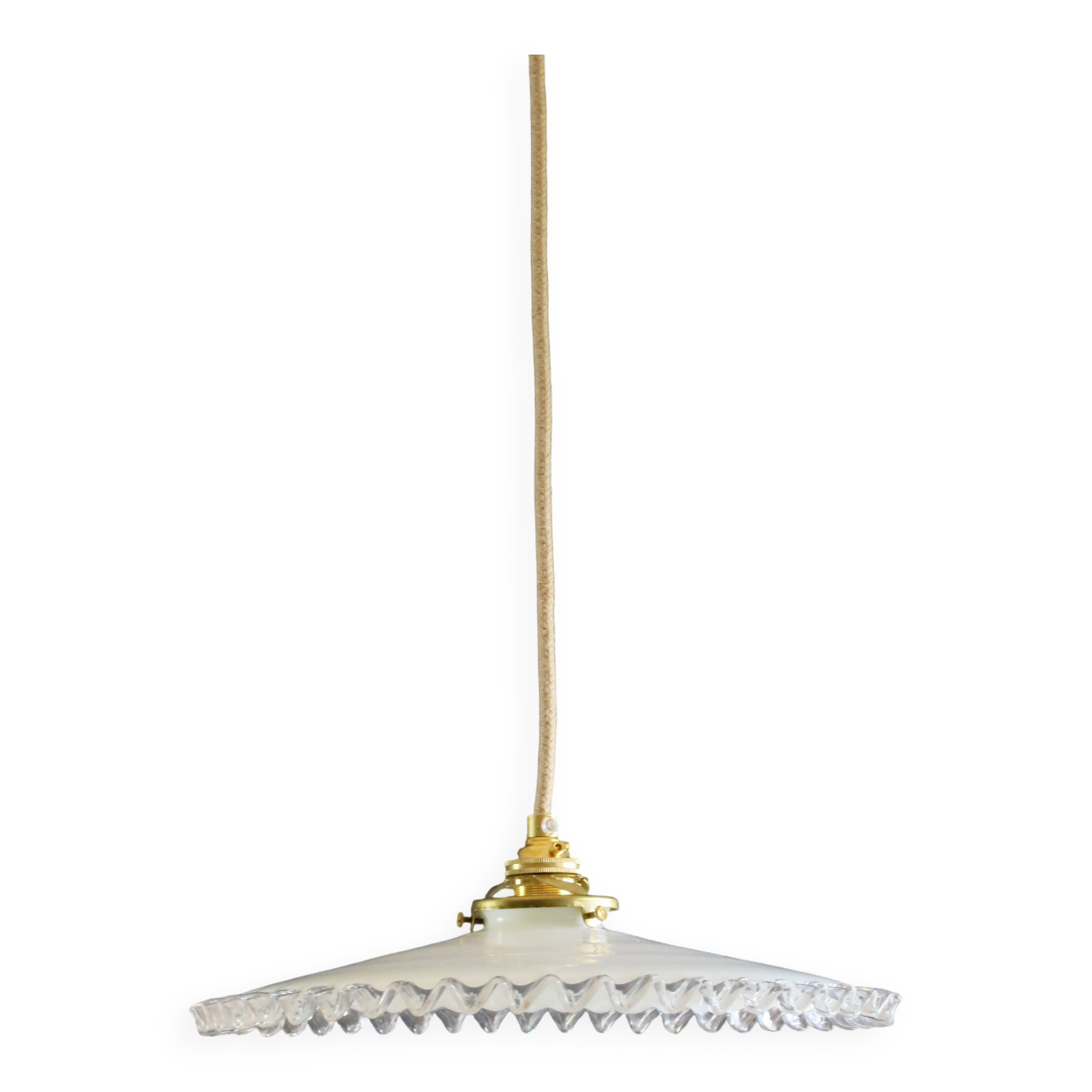 pendant light in antique glass - opaline - white - new socket and cable