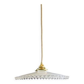 suspension en verre ancien-opaline- blanc- douille et câble neuf