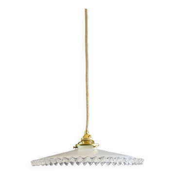 suspension en verre ancien-opaline- blanc- douille et câble neuf