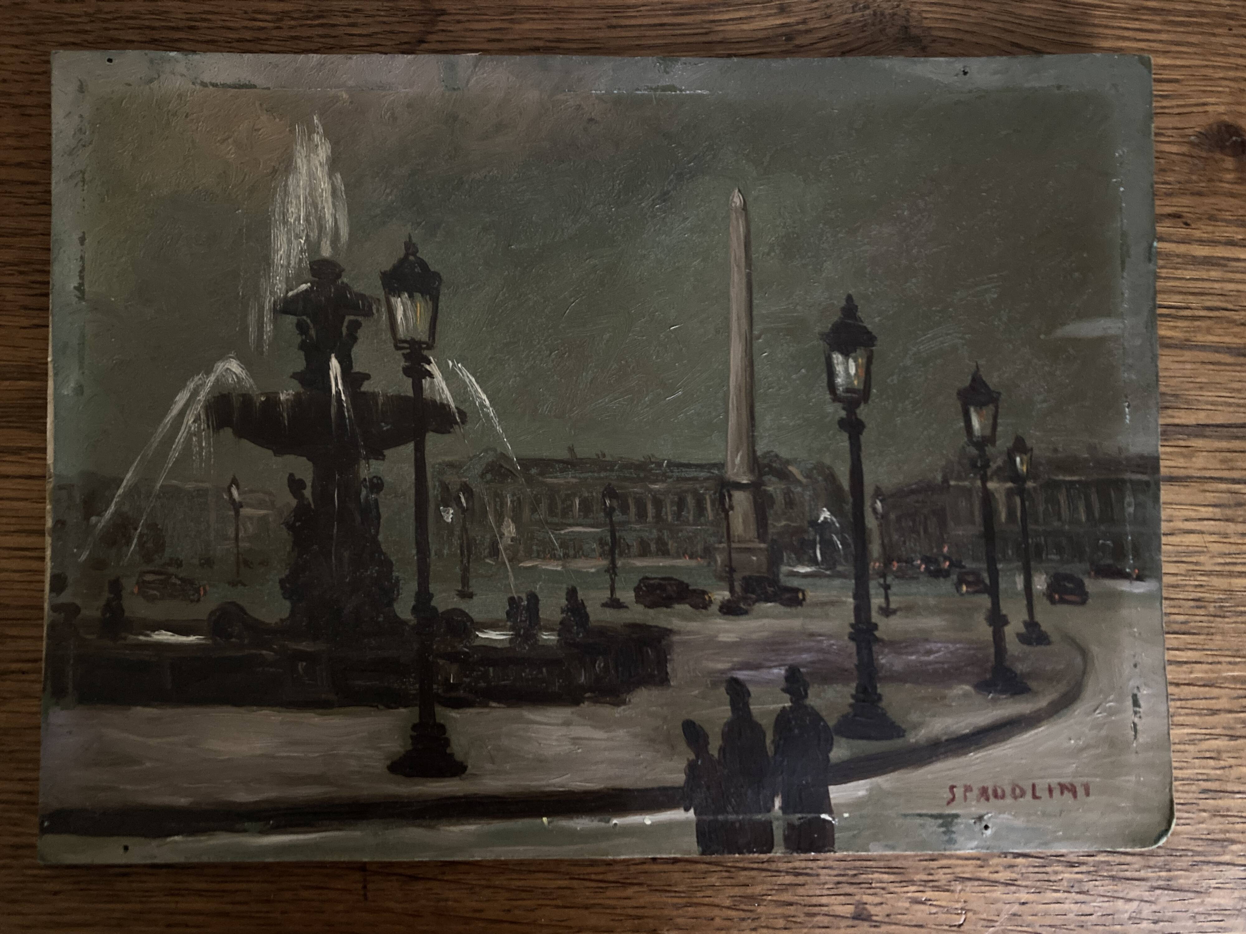 Oil 1950 Paris Night by Alberto Spadolini