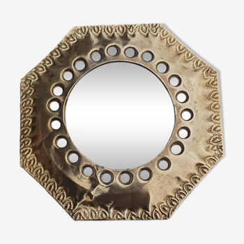 small orientalist brass hexagonal mirror