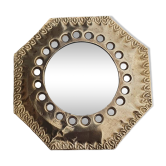 small orientalist brass hexagonal mirror