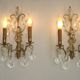 Grande paire d'appliques murales françaises vintage en bronze avec cristaux assortis 5514