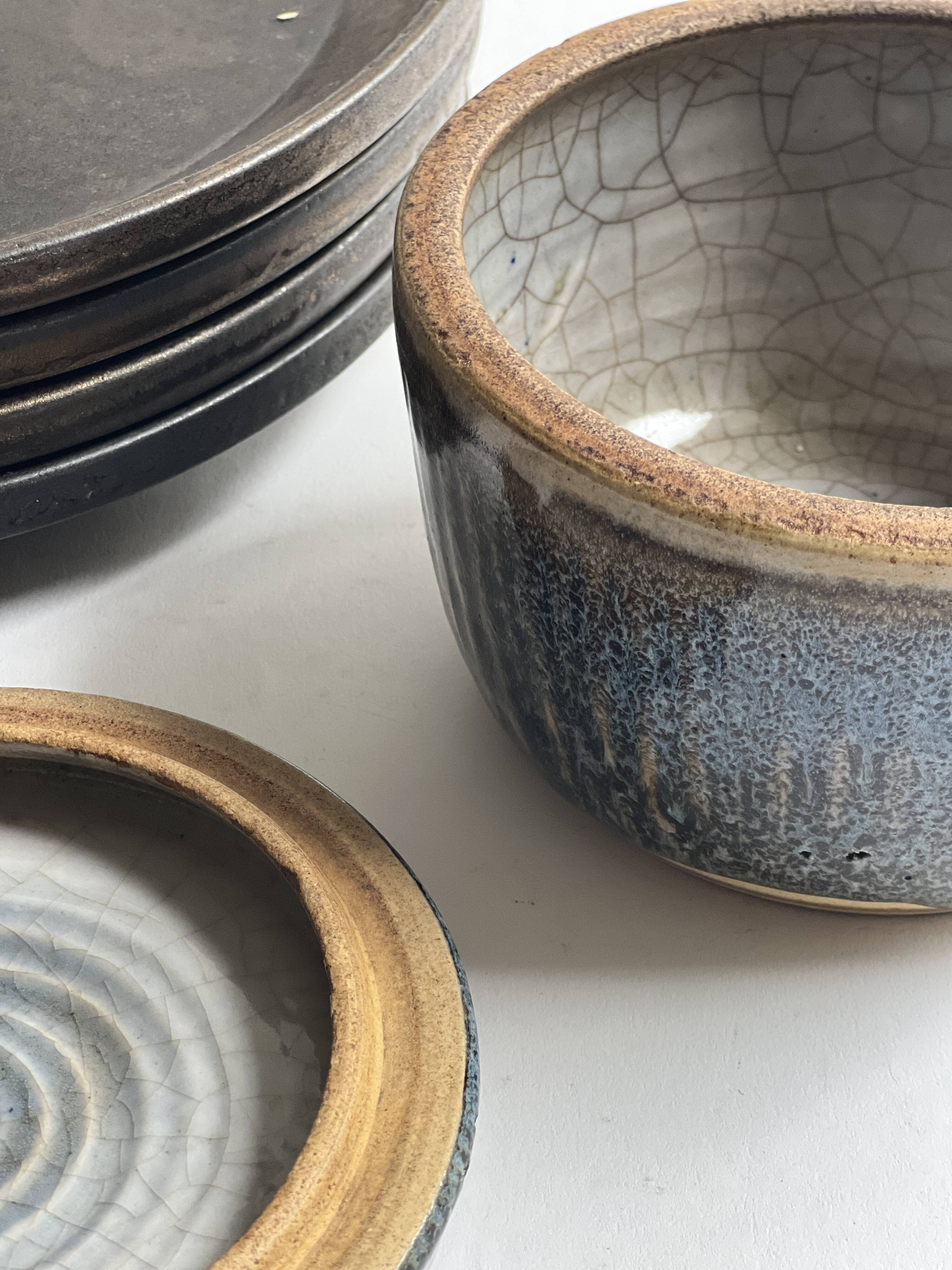 Deep blue glazed ceramic box, signed Abbaye Font Gombault, France