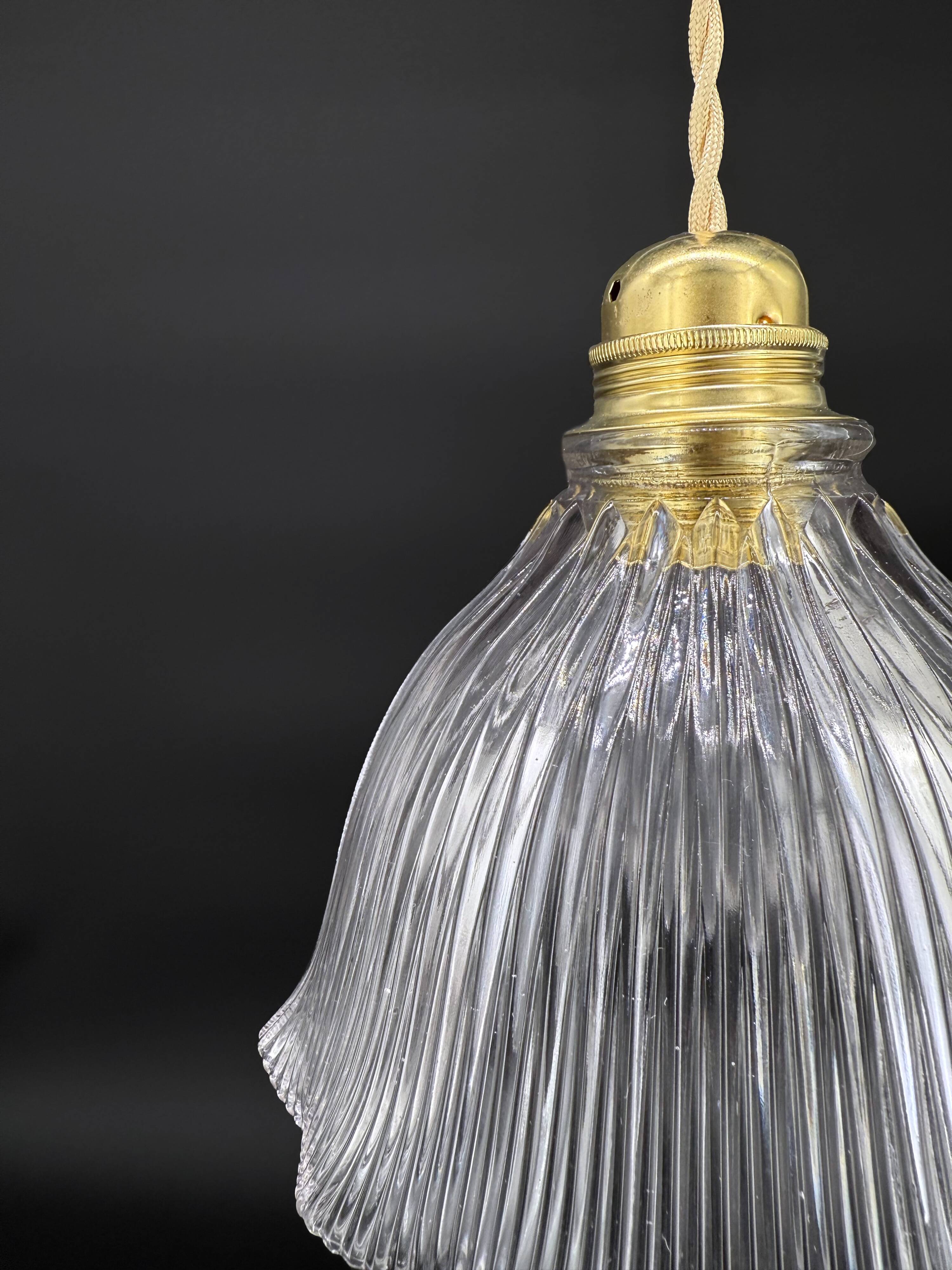 Vintage Holophane glass pendant light, draped shape
