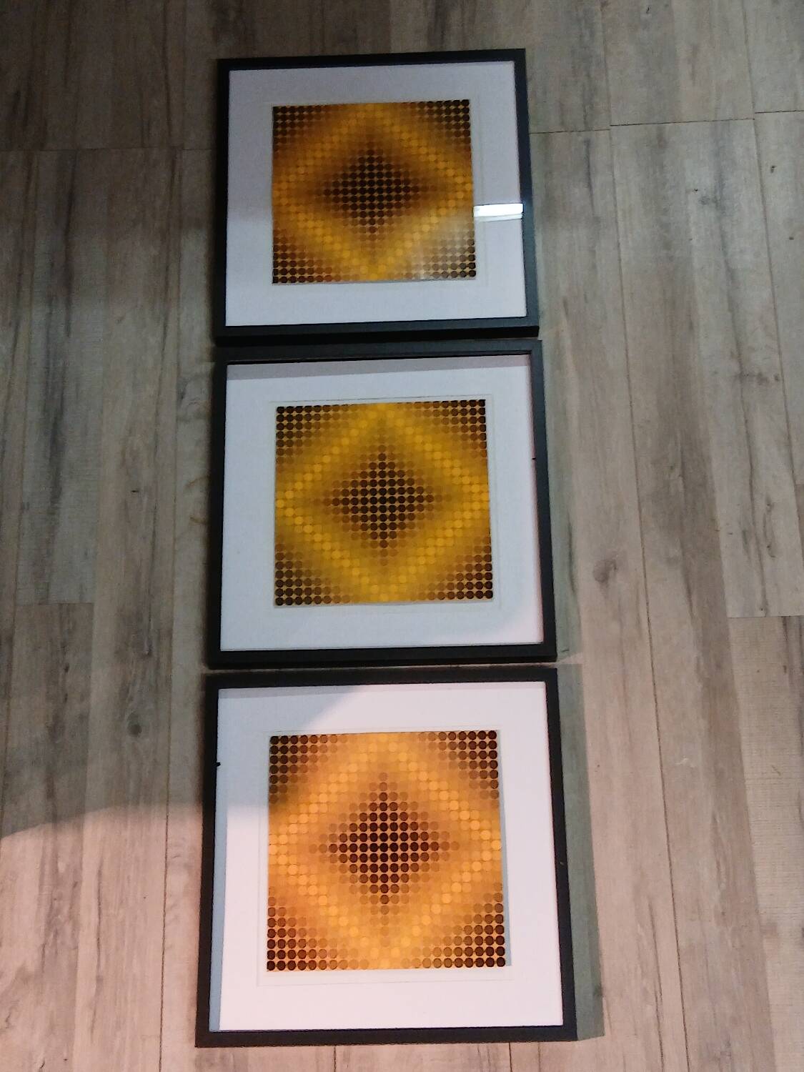 Optical Art Triptych - 3 Vintage Paintings - Victor Vasarely - Frames