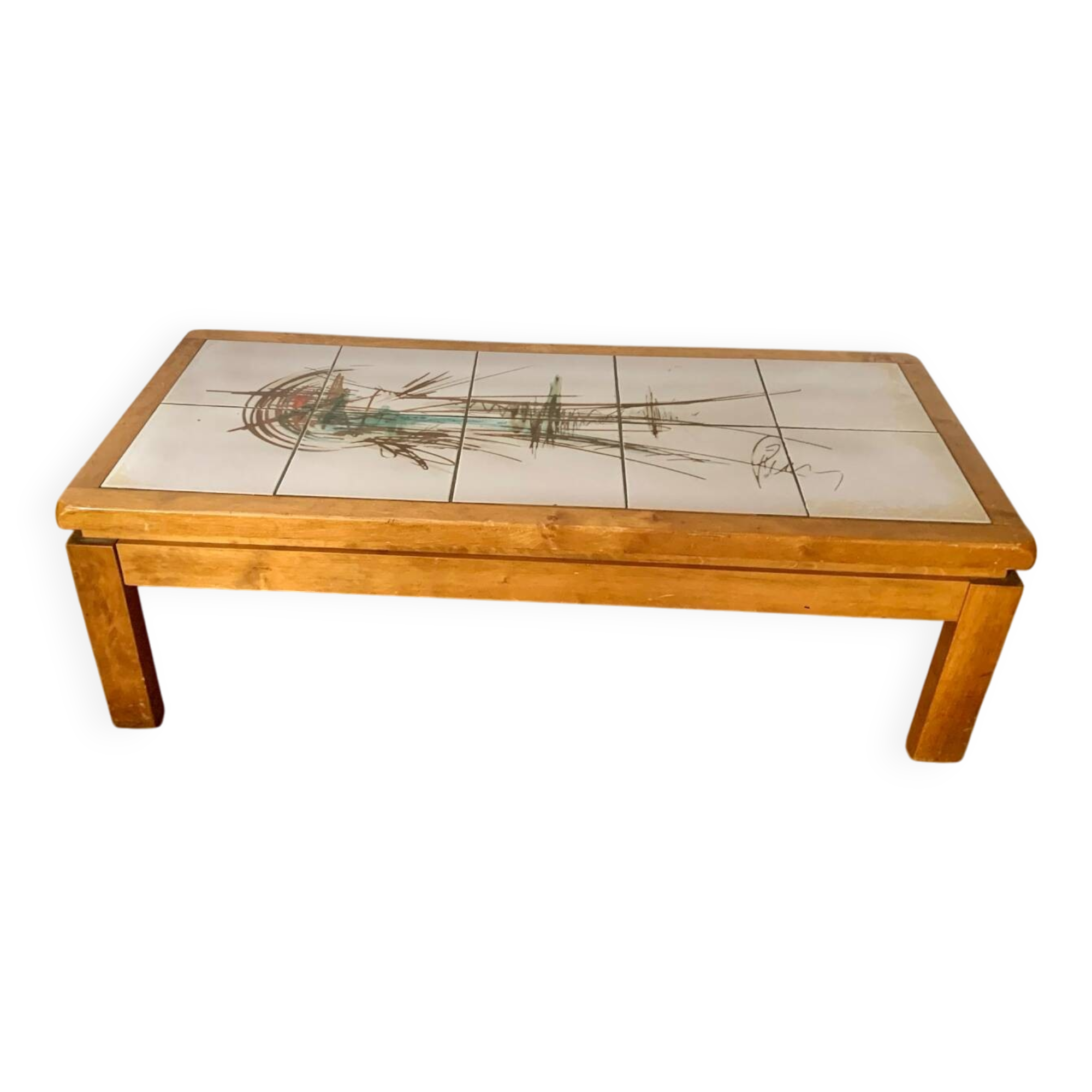 Vintage elm and ceramic coffee table