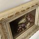 Huile sur panneau ancienne, bouquet de fleurs, cadre en bois sculpté d