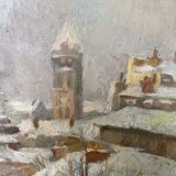 Painting by Jules Merle1939 "The roofs of snowy Paris" Notre Dame des Champs