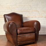 French leather club chair, chapeau de gendarme model circa 1950’s