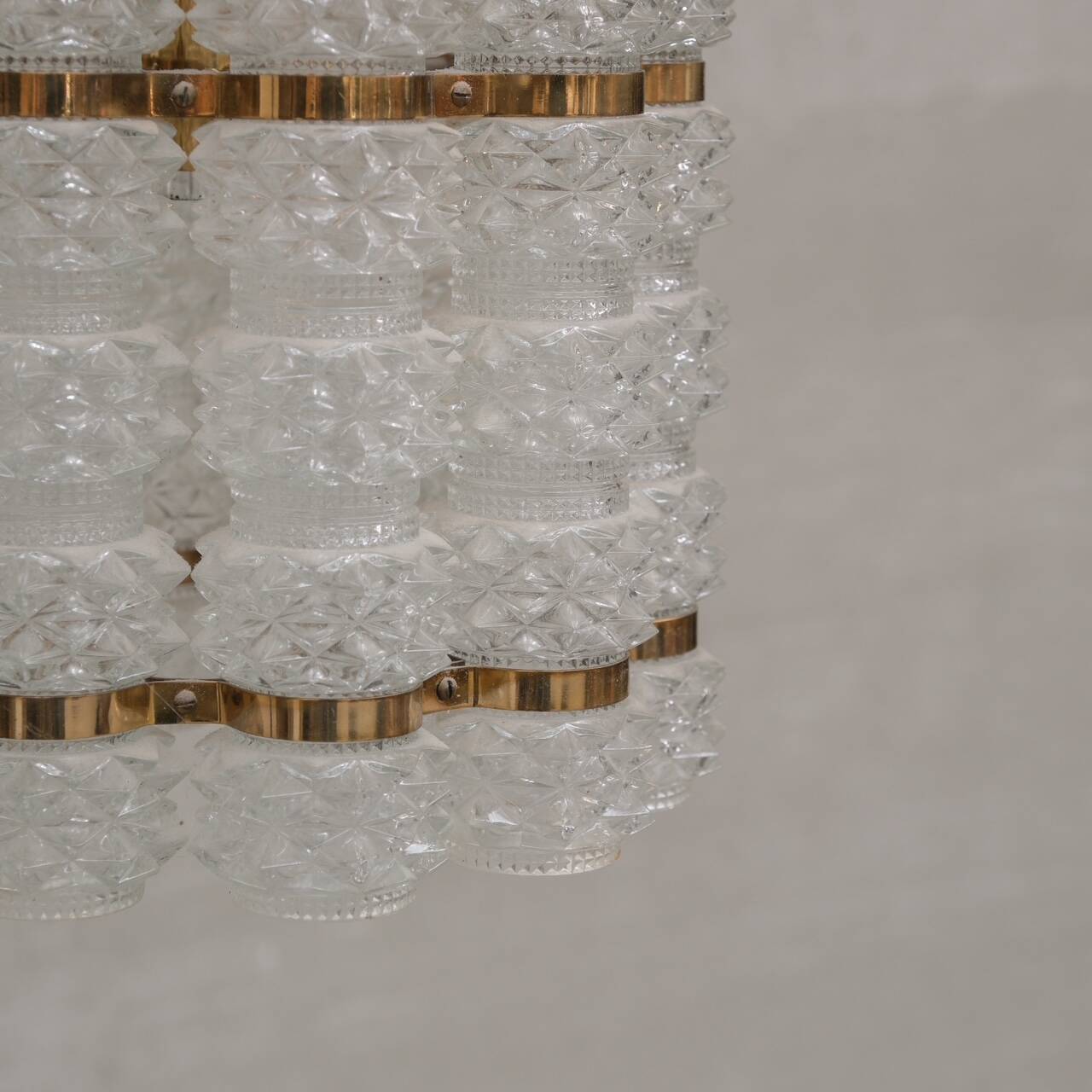 Swedish Mid-Century Brass and Glass Chandelier by Orrefors for Tyringe