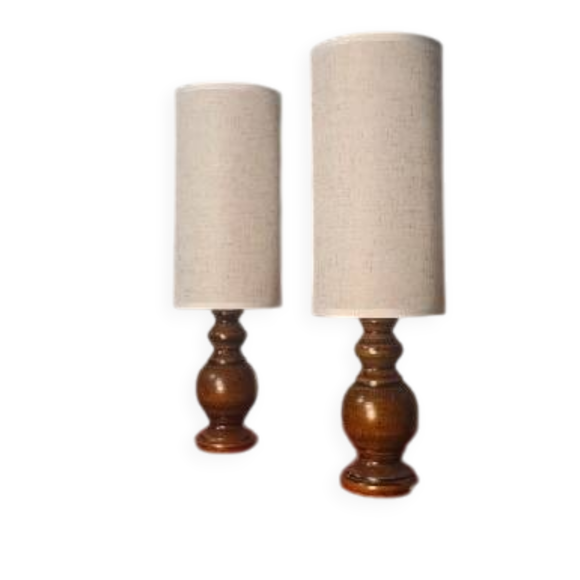 Pair of Scandinavian wooden lamps with linen shades 40x12 electric ok