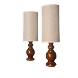 Pair of Scandinavian wooden lamps with linen shades 40x12 electric ok
