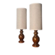 Pair of Scandinavian wooden lamps with linen shades 40x12 electric ok