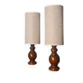 Paire de lampe bois scandinave abat jour en lin 40x12 elec ok