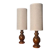 Pair of Scandinavian wooden lamps with linen shades 40x12 electric ok