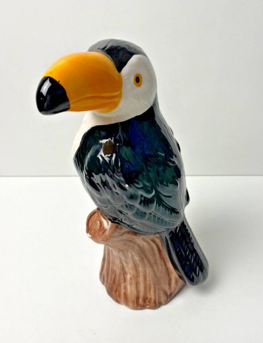 Toucan en céramique, déco exotique vintage, rare
