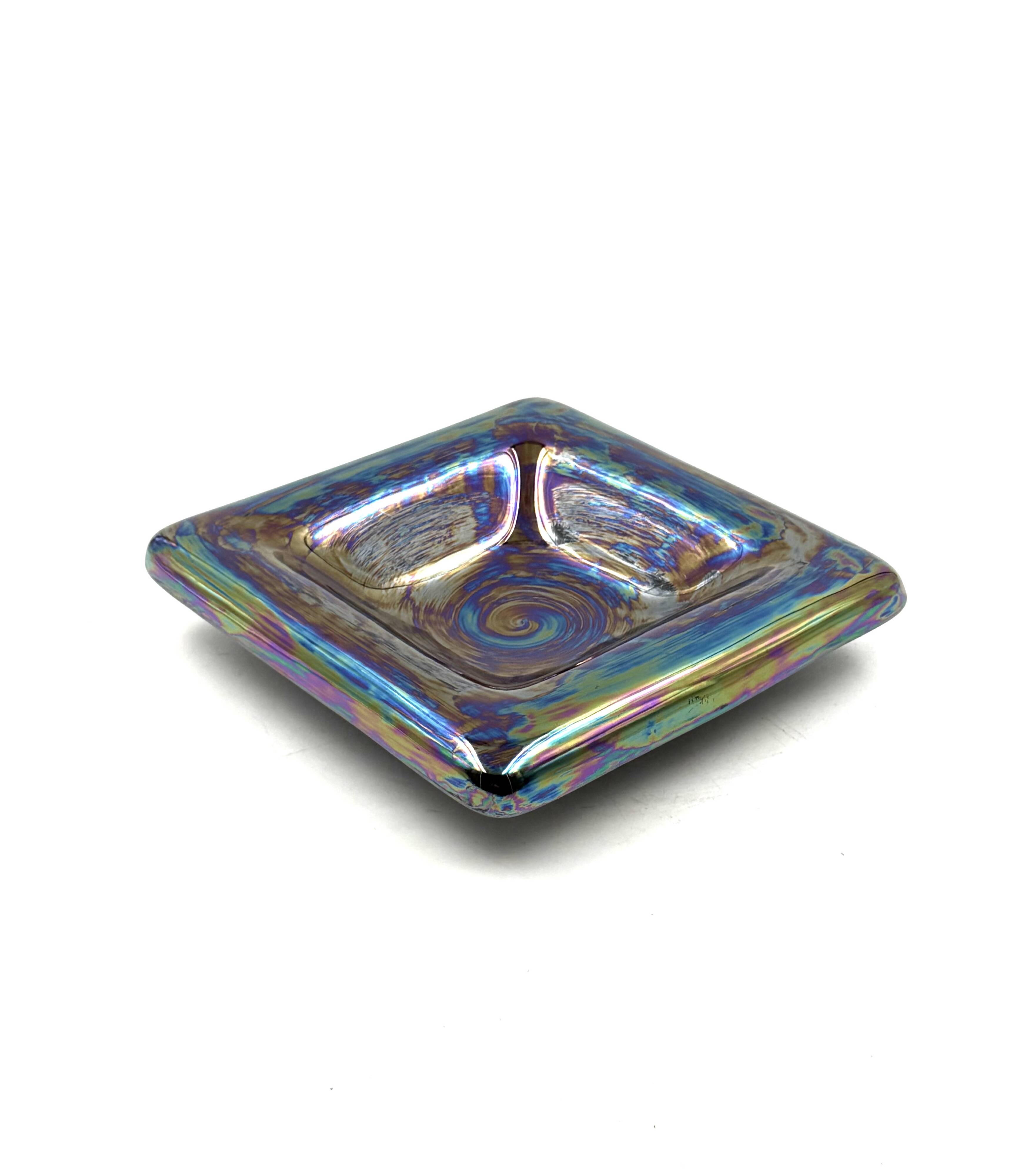 Mid-century modern iridescent ceramic ashtray/ vide poche, Paoli Italy 1970