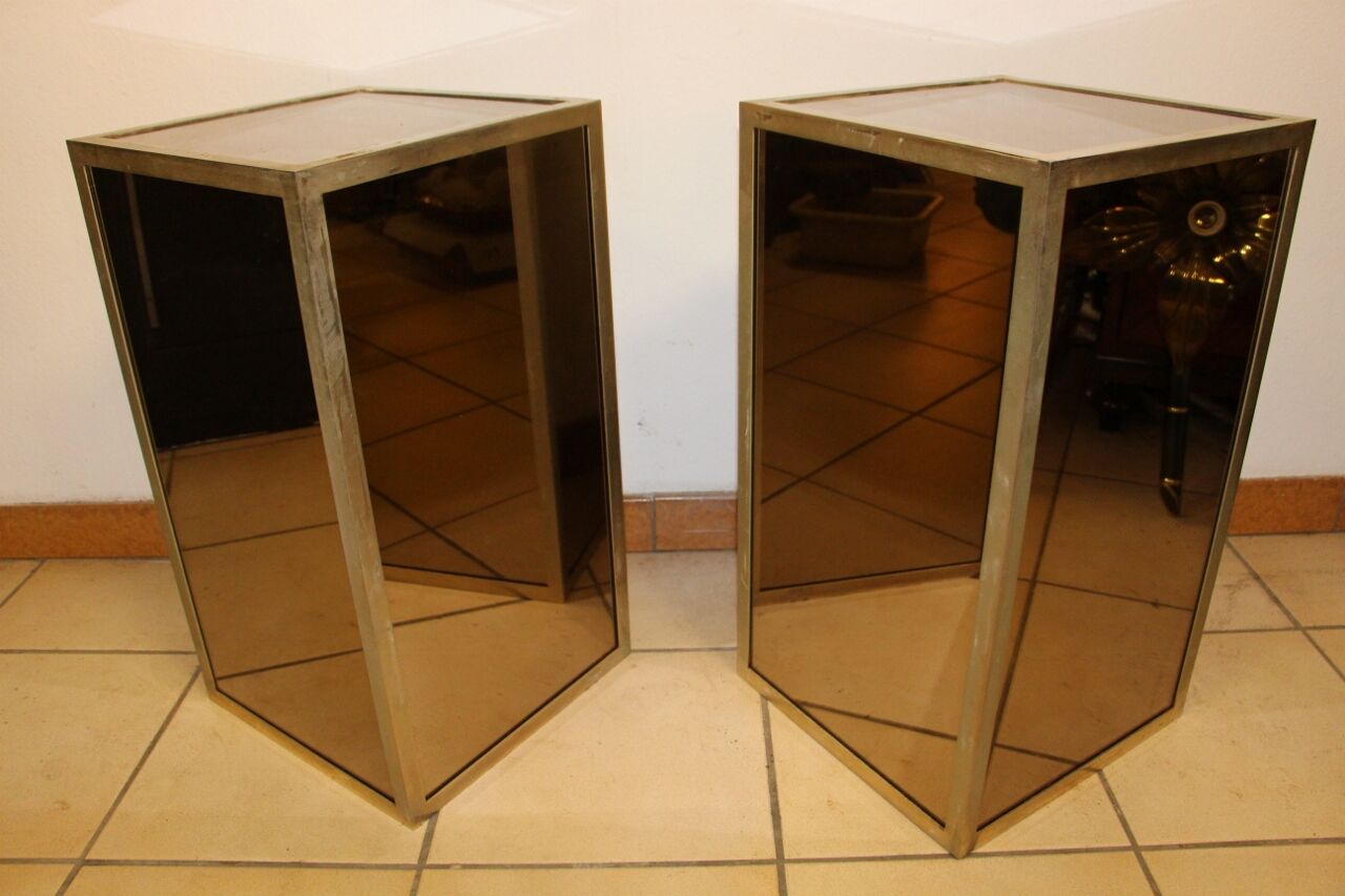 Pair of glass and nickel-plated brass tables from the 1950s