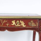 Louis XV style bureau plat with lake scene decoration. Circa 1850.