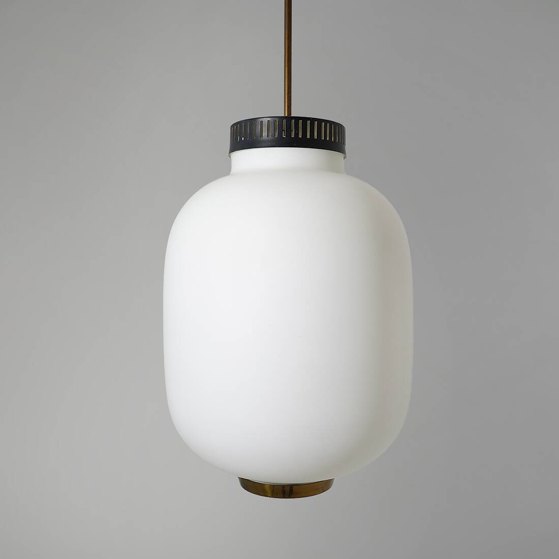 Chandelier in white opaline glass and brass, 1950s